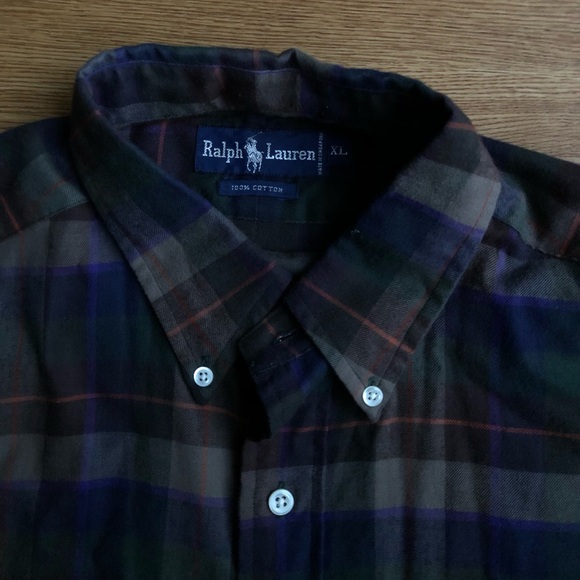 VTG 80s/90s Polo Ralph Lauren Plaid Print Heavy Cotton Flannel Shirt XL - Picture 5 of 12